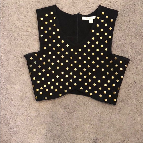 Black with Gold Studs crop top - Picture 1 of 2